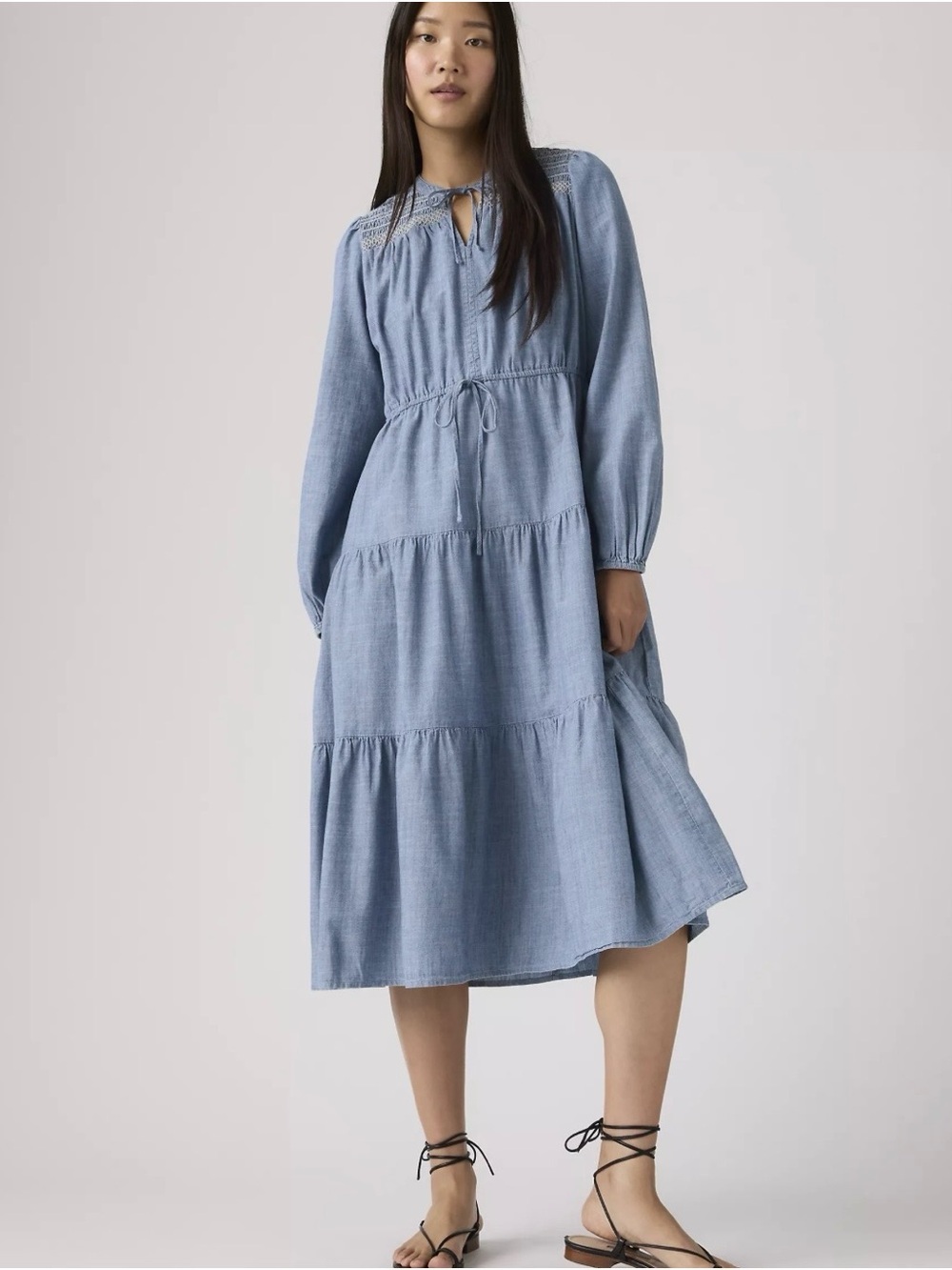 Levi's Light Blue Seren Long Sleeve Midi Dress